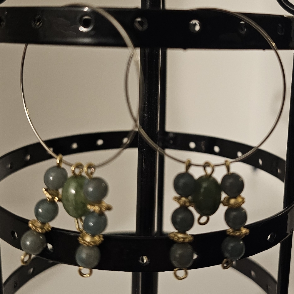 Green Beaded Hoop Earrings